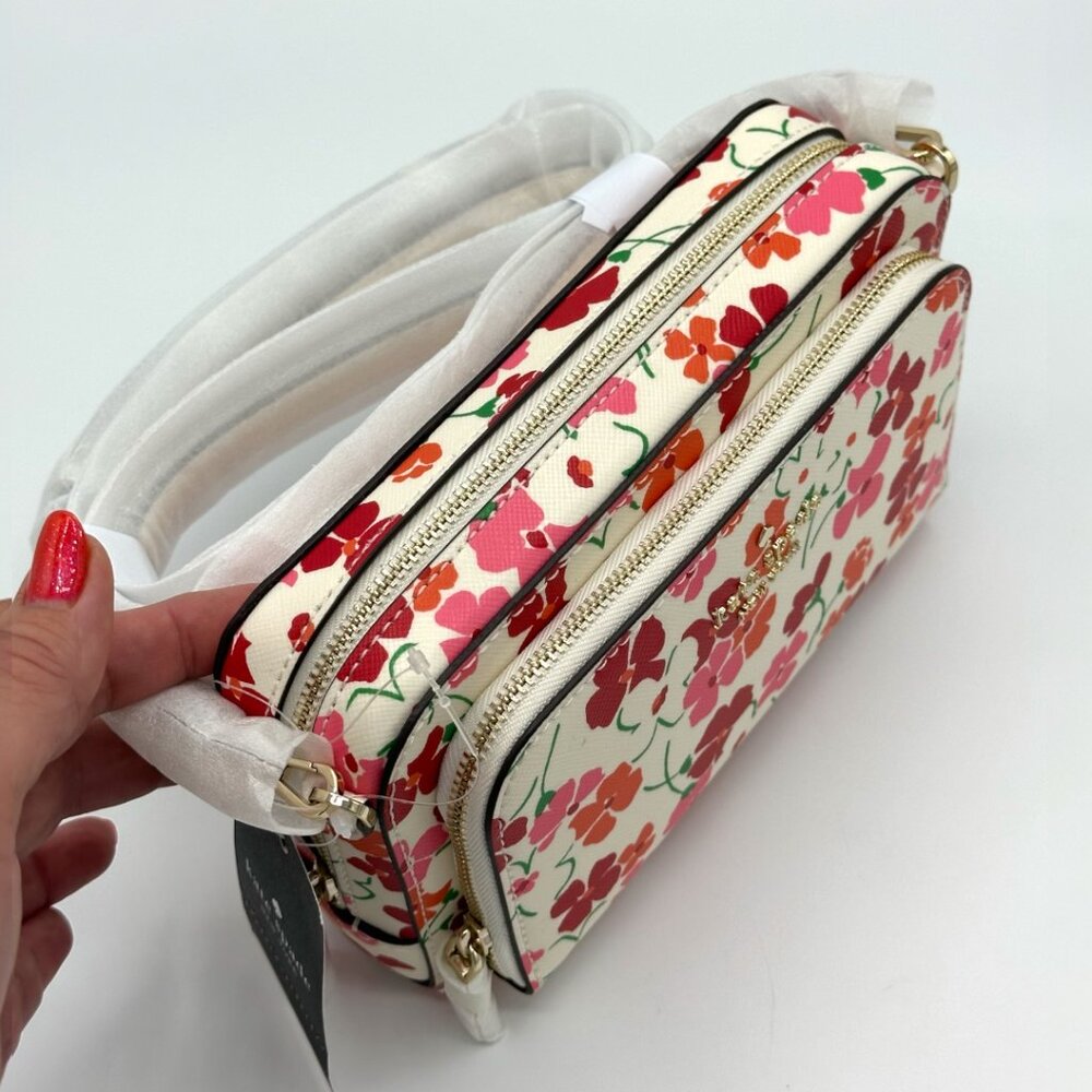 NWT Kate Spade Staci Dual Zip Around Crossbody - Sunny Floral Pink Multi - Picture 9 of 15